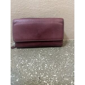 Guano Tong Genuine Leather Wallet Maroon Trifold RFID Organizer‎ Zip Pocket
